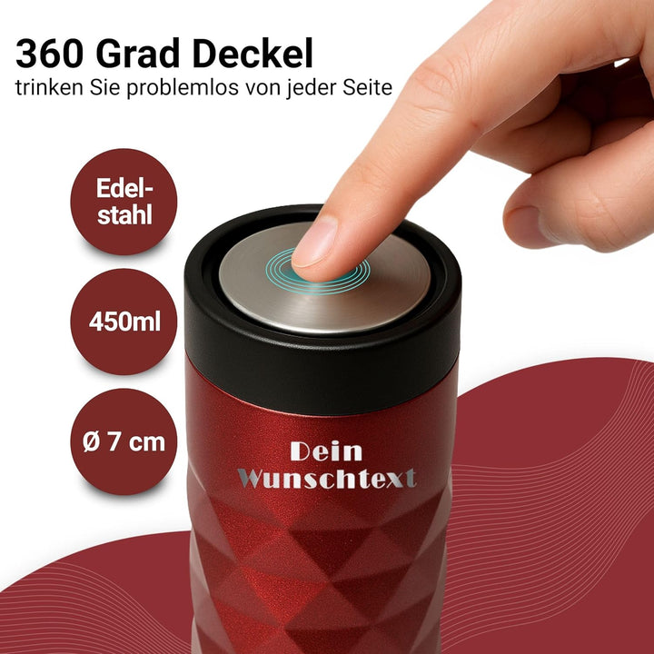 Edelstahl Thermobecher personalisiert – 100% auslaufsicherer & thermoisolierter Kaffeebecher – 450 m