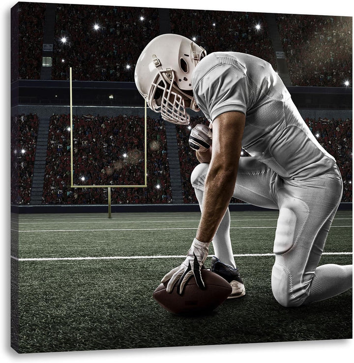 knieender Football-Spieler, Format: 70x70 auf Leinwand, XXL riesige Bilder fertig gerahmt mit Keilra
