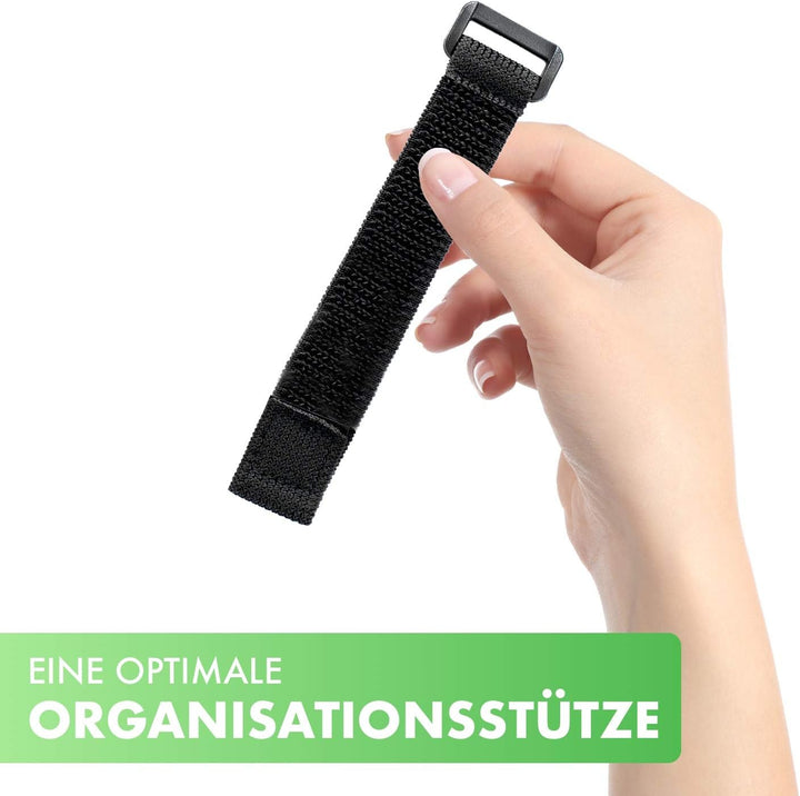 5x dehnbare Klett Kabelbinder 30 cm schwarz elastisch mit Schnalle - 20 mm breit - wiederverschliess