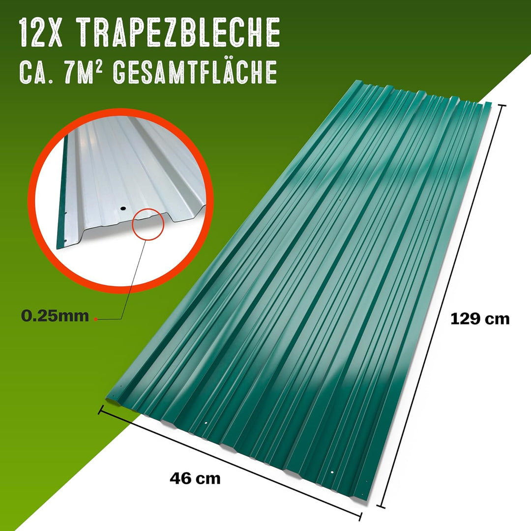 DEUBA® 12x Trapezblech 129cm x 46cm = 7m² verzinkt Profilblech Dachblech Wellblech Dachplatten Gerät