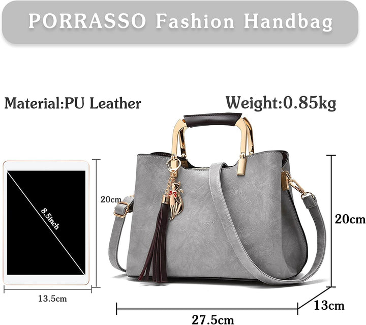 PORRASSO Damen Handtasche Schultertasche Frauen Mode Umhängetasche PU Leder Henkeltasche Top Griff T