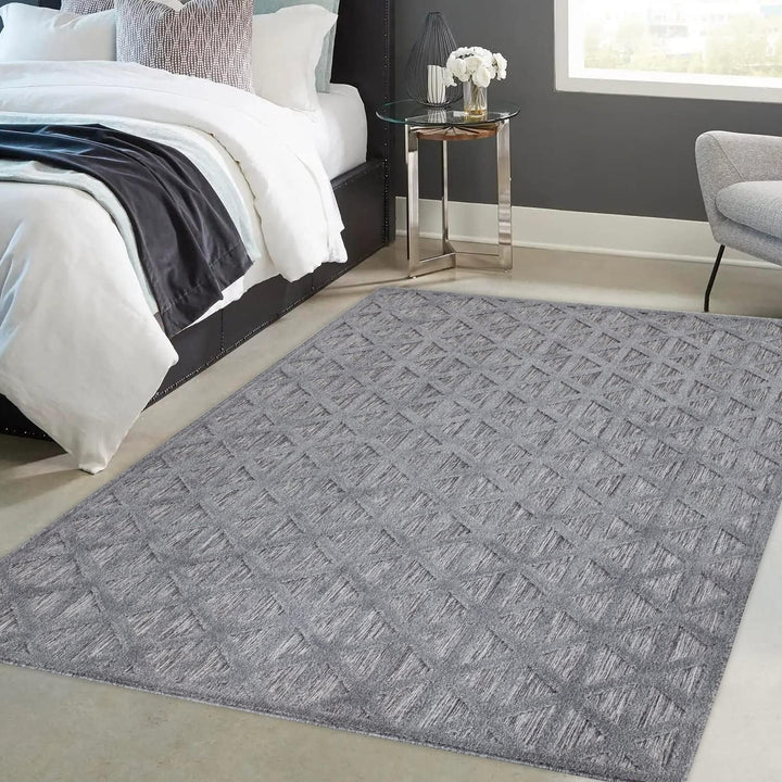 payé Teppich Wohnzimmer - Anthrazit 150x150cm - Raute Optik - Teppiche für Balkon Terrasse Garten -