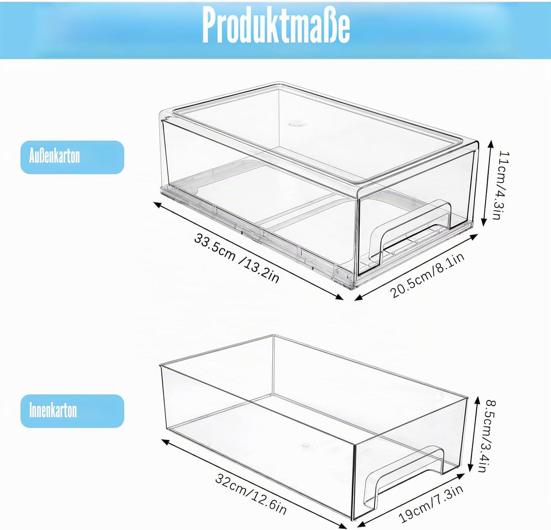 2pcs Stapelbarer Schminktisch Organizer, Grosser Schubladenbox aus Acryl, Kühlschrank-Aufbewahrungsb