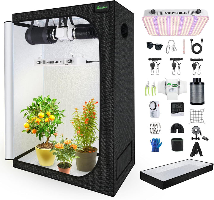 Growzelt Komplettset, 200W LED Grow Lampe Vollspektrum, Growzelt Indoor, Komplettes Hydroponics 600D