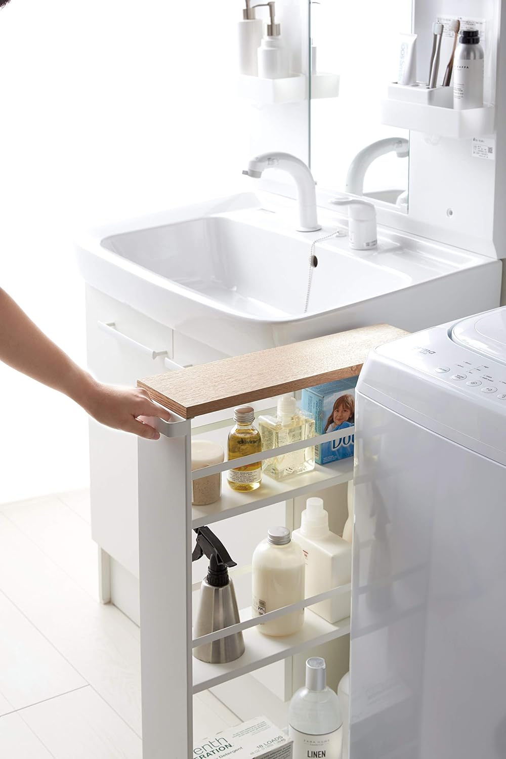 YAMAZAKI Tower' 3627 Trolley mit Griff-Schmale Rollwagen mit 3 Ebenen für Küche, Stahl, Weiss, L 13