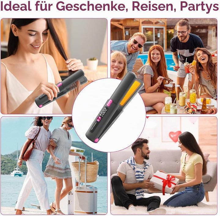 Mini Glätteisen 2 IN 1 Locken &amp; Glätten für Alle Haartypen, Mini Haarglätter für Kurzes Haar, 6 Temp