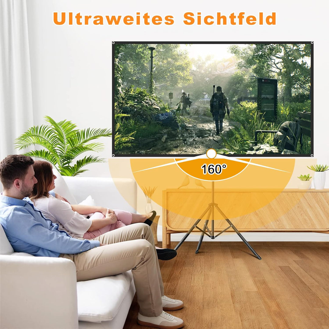 VISULAPEX Leinwand Beamer mit Ständer 80 Zoll, 4K HD 16:9 Leinwand Beamer Tragbar, Leicht und Kompak