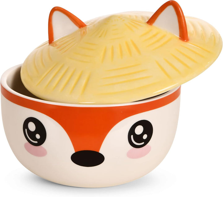 Elbenwald Fuchs Kawaii Schale mit Deckel für Anime Fans Ramen-Bowl Müslischale rundumbedruckt 550 ml