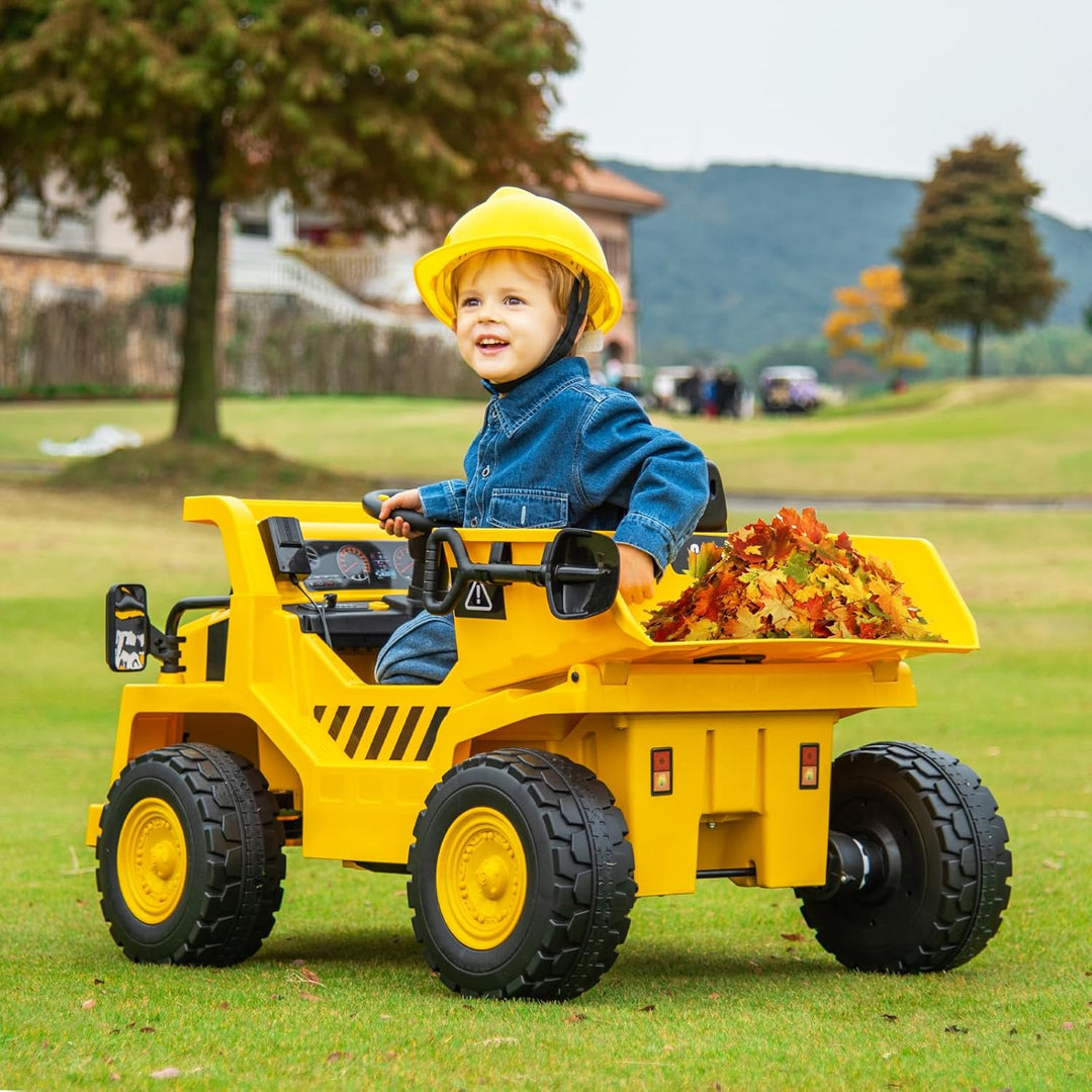 COSTWAY Caterpillar Elektroauto für Kinder, 12V Muldenkipper zum Draufsitzen mit Sandschaufel & Kipp