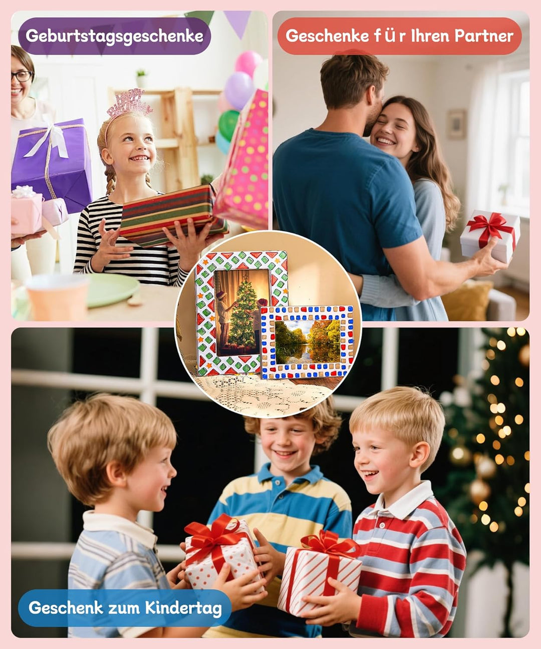 Finsink Mosaik Bastelset Kinder 2 Set bilderrahmen mosaik basteln 20x15cm DIY Holz Mosaik bastelset