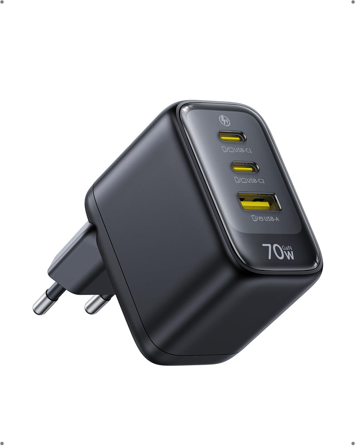 Baseus Enerfill 70W USB C Ladegerät, 3-Port GaN6 Schnellladegerät, kompaktes Netzteil für MacBook Ai