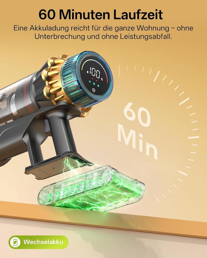 Vexilar 14pro Akku Staubsauger, Staubsauger Kabellos mit Flex-Gelenk, Green LED, Touchscreen, Selbst
