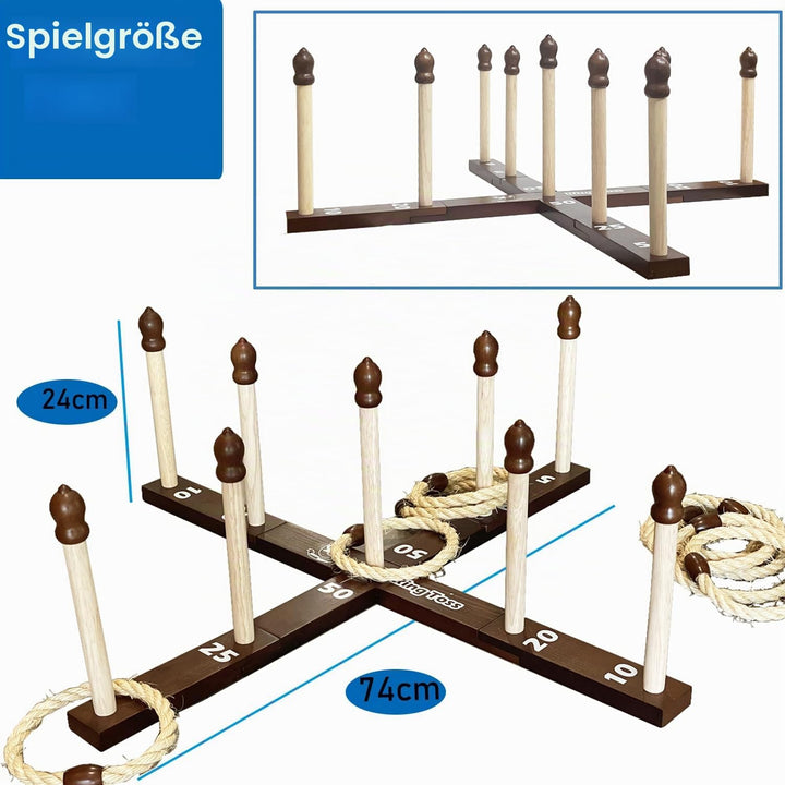 Quoits Ringwurfspiel aus Holz – Wurfspiel-Set mit Tragetasche 10 x Seilringe, 10 x Seilringe