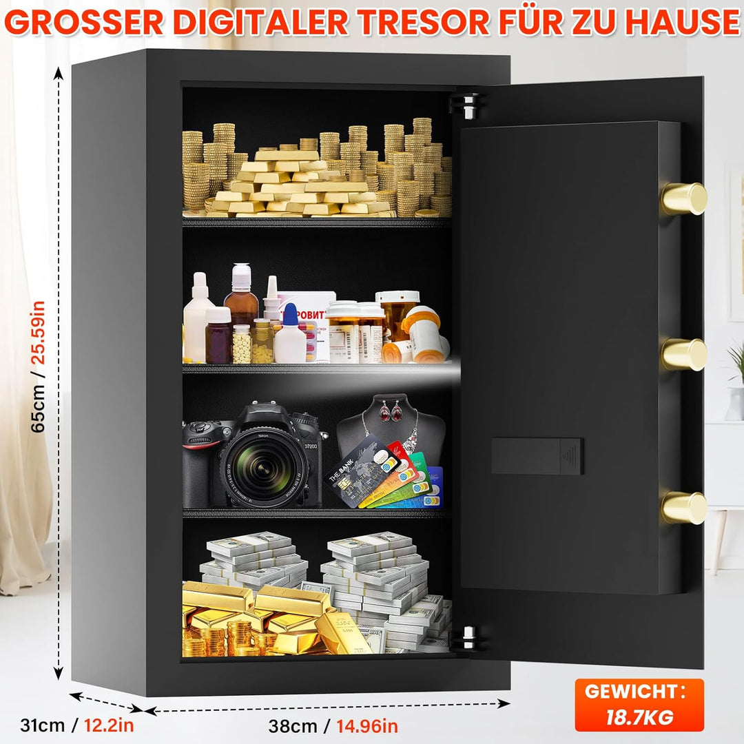 85L Grosser Feuerfester Tresor mit Feuerfeste Dokumententasche, Digitaler Heimtresor mit Herausnehmb