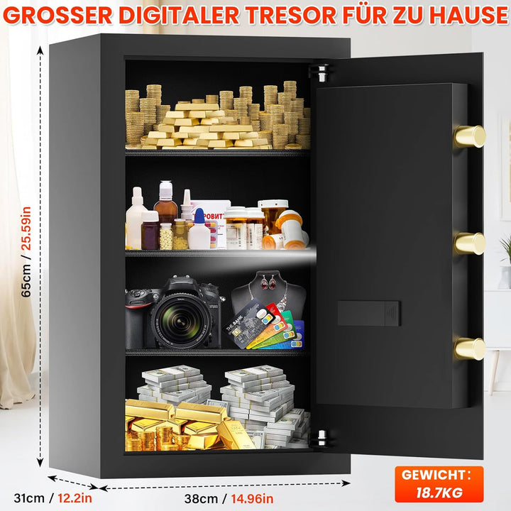 85L Grosser Feuerfester Tresor mit Feuerfeste Dokumententasche, Digitaler Heimtresor mit Herausnehmb