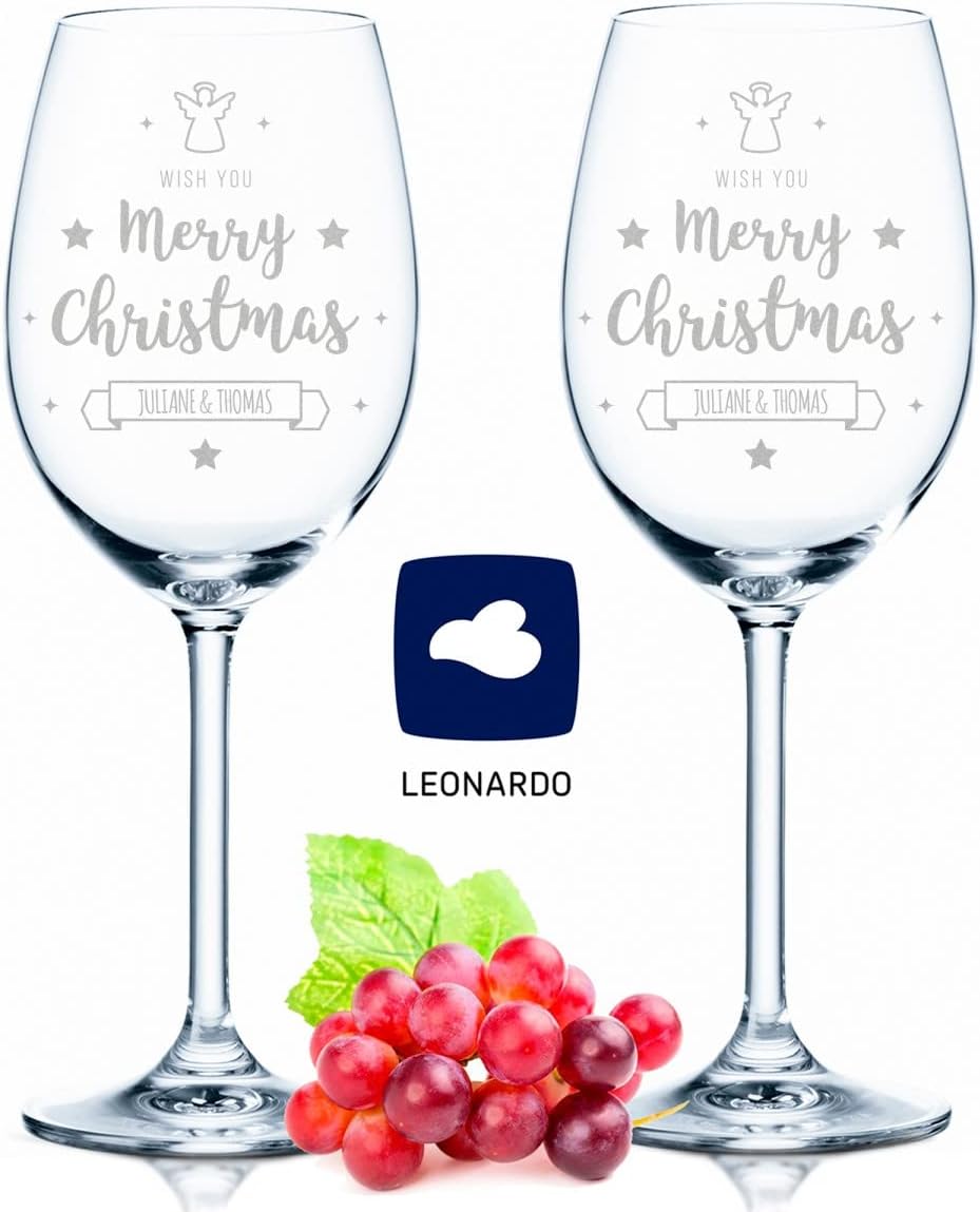 Leonardo Weingläser mit Gravur im - Goldene Weihnachten - Design als Set inkl. Holzkiste - Geschenk