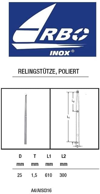 ARBO-INOX Relingstütze Edelstahl A4 poliert 610mm