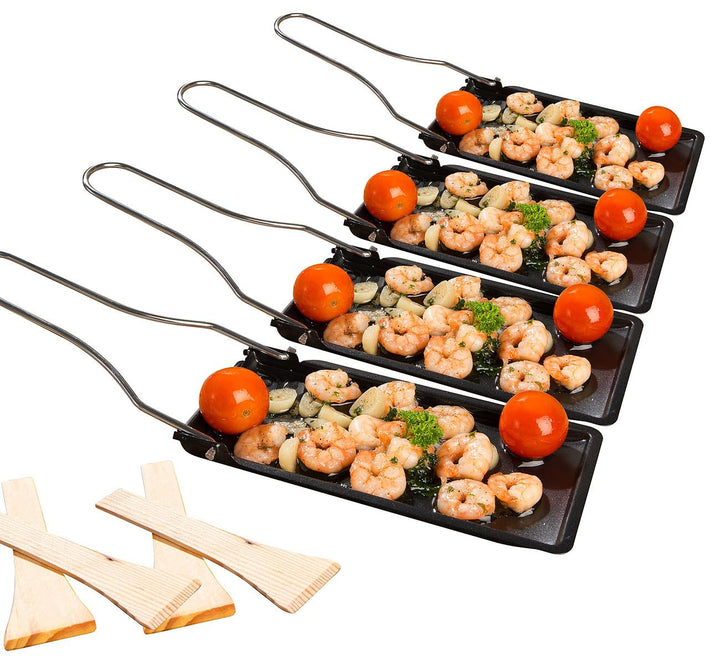 Rosenstein & Söhne Grillpfanne für Grill: 4er-Set Grill-Pfännchen mit klappbarem Griff, spülmaschine