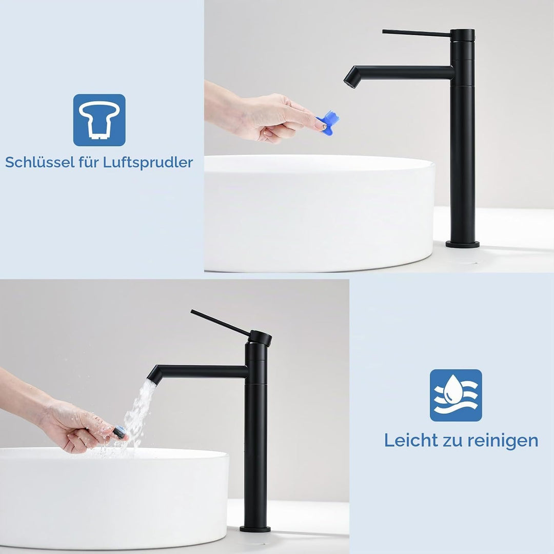 Waschtischarmatur 360° drehbar Wasserhahn Bad mit Warm- und Kaltwassermischer Auslaufhöhe 222 mm bad