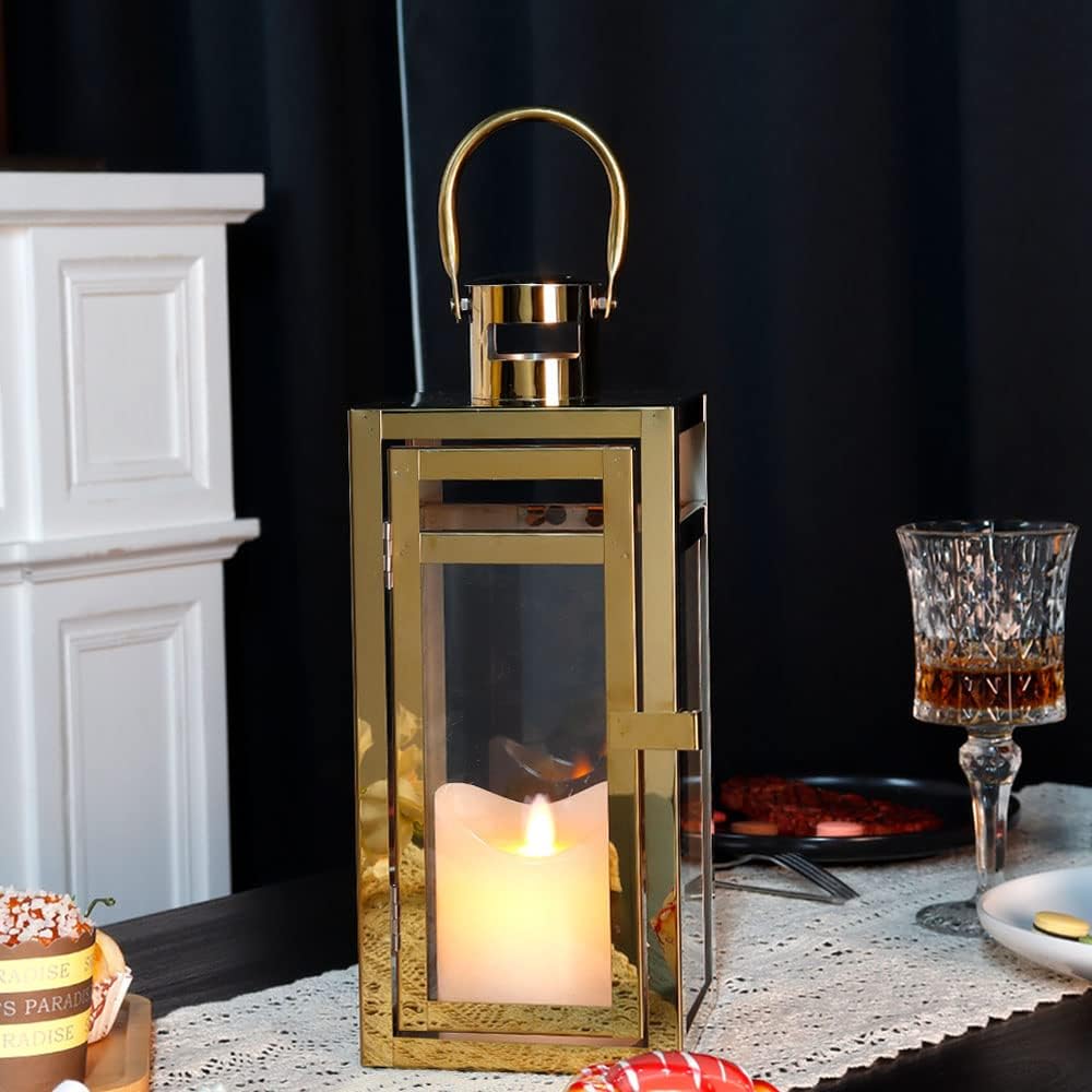 TRIROCKS Dekorative Laterne aus Edelstahl 30 cm hoher Kerzenhalter aus Metall mit klaren Glasscheibe