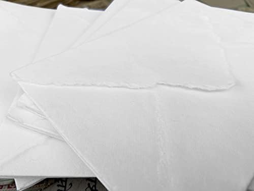 Wanderings Handgemachte Umschläge mit Büttenrand, weiss – 15 x 23 cm, 25 Stück – für Ankündigungen,