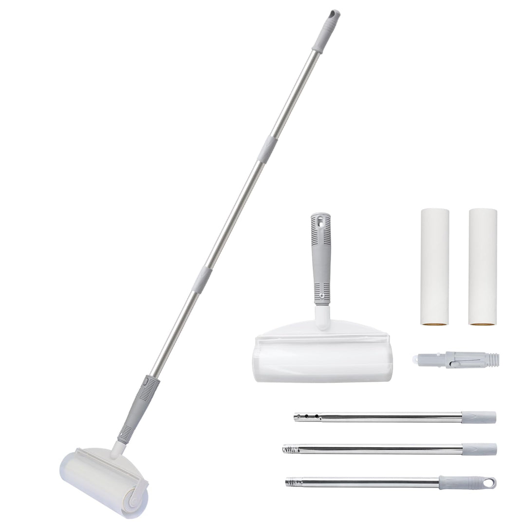 DrDirt 2-in-1-Fusselrolle mit langem Griff, 18 cm breit, klebrige Rolle mit 50 Blatt pro Rolle, entf