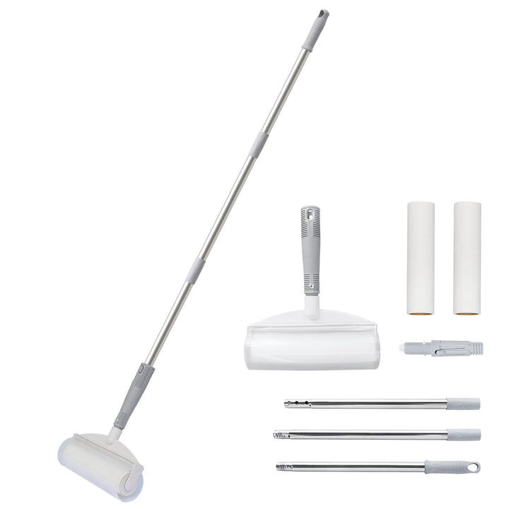 DrDirt 2-in-1-Fusselrolle mit langem Griff, 18 cm breit, klebrige Rolle mit 50 Blatt pro Rolle, entf