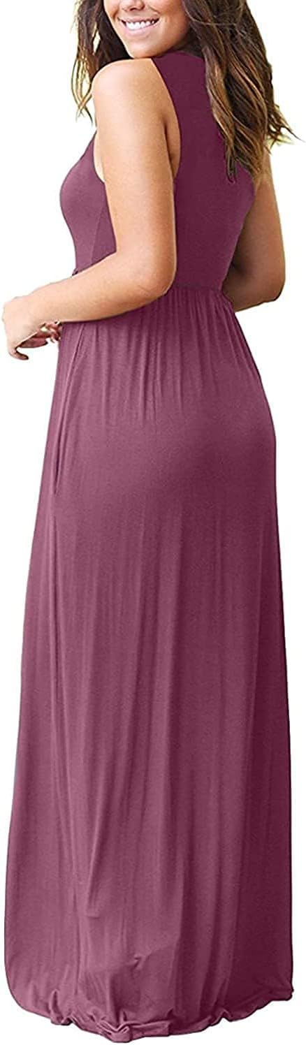 AUSELILY Sommerkleid für Damen, ärmellos, locker, Maxikleid, langes Freizeitkleid mit Taschen S Mauv