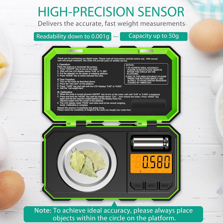 ORIA Digital Feinwaage, 50g/0,001g Milligramm Waage, Mini Taschenwaage mit 50g Kalibriergewichte &amp; P