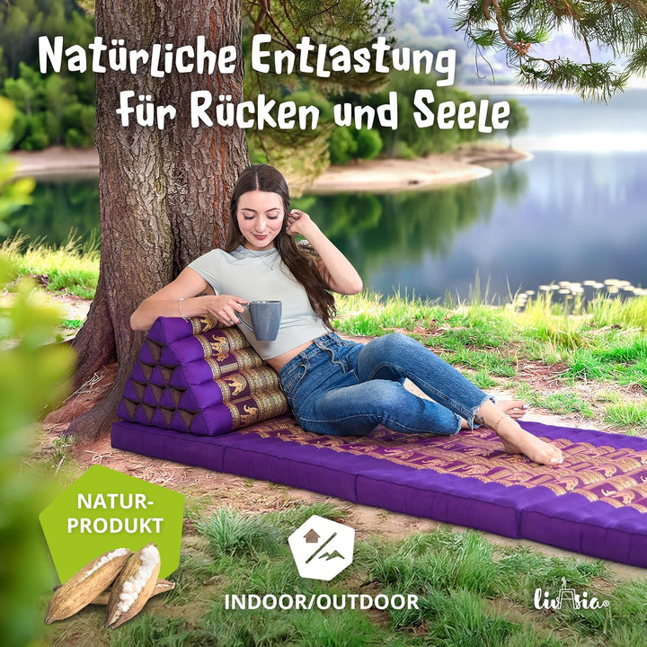 livasia Rückenstützkissen extrahoch mit Thaiseide - 38x55x35cm - Dreieckskissen für Garten/Balkon, K