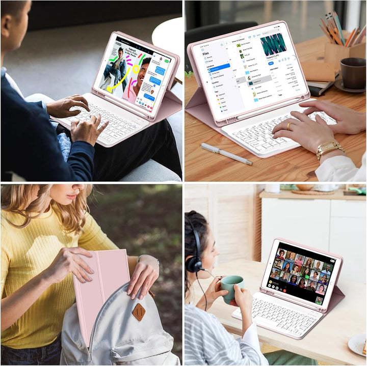 JKSML Tastatur Hülle für iPad 9./ 8./ 7. Generation (2021/2020/ 2019) mit Pencil Halter, Soft TPU Rü