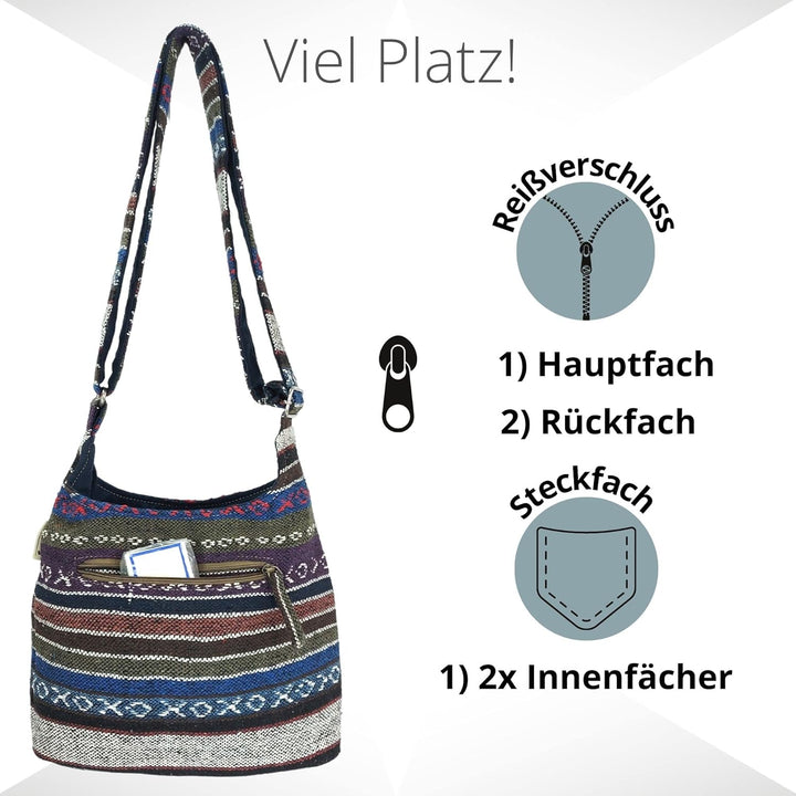 Sunsa Damen Umhängetasche. Hobo Tasche aus gewebter Baumwolle mit verstellbare Henkel. Crossbody Sch