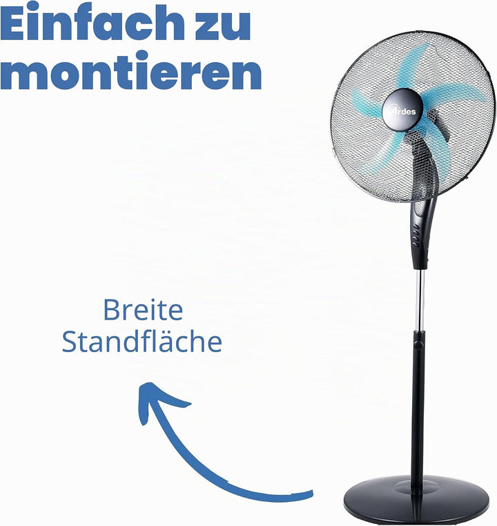 ARDES | AR5EA50PB Leiser Standventilator 5 Flügel EASY - Standventilator Ardes mit breiten Schwenkfu