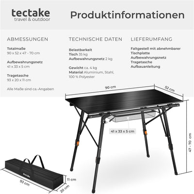 tectake® Campingtisch, Klapptisch aus Aluminium, Campingtisch faltbar, Reisetisch, Gartentisch klapp