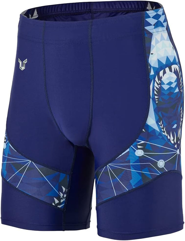 HUGE SPORTS Herren Splice Schwimmhose Kompression Jammer Lang Wilde Serie S Blauhai, S Blauhai