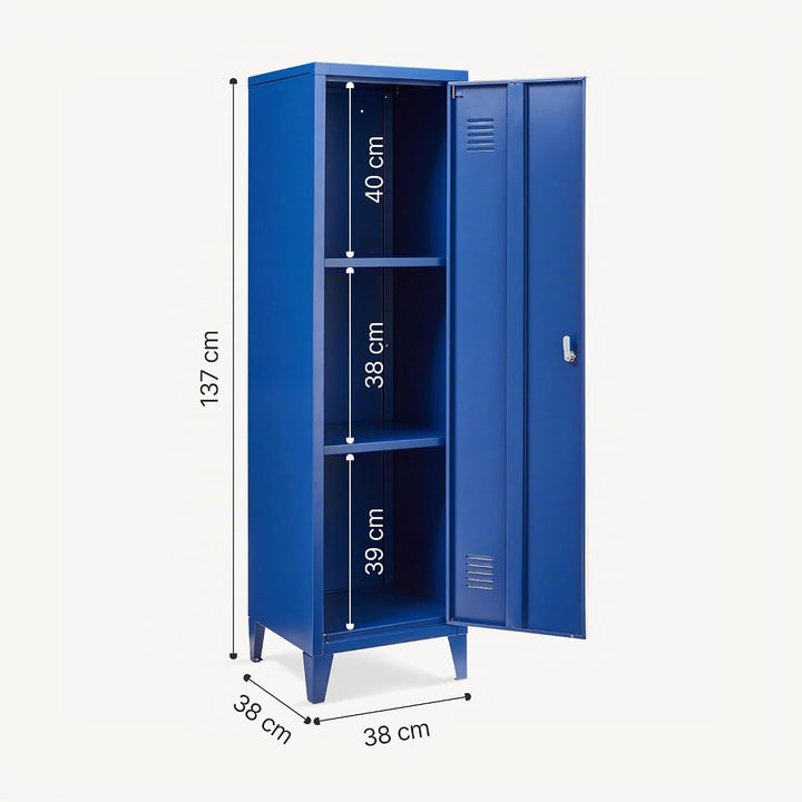 [en.casa] Einzelspind Kurikka Metallspind mit 2 Ablagen 137 x 38 x 38 cm abschliessbar Schliessfachs