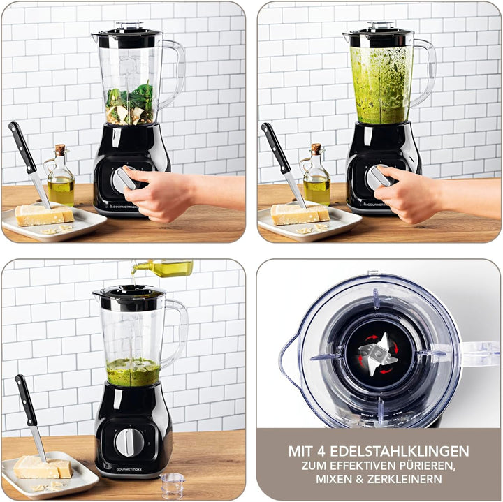 GOURMETmaxx Standmixer mit 4 Edelstahlklingen, 2 Geschwindigkeiten & Pulse-Funktion I Mixbehälter ge