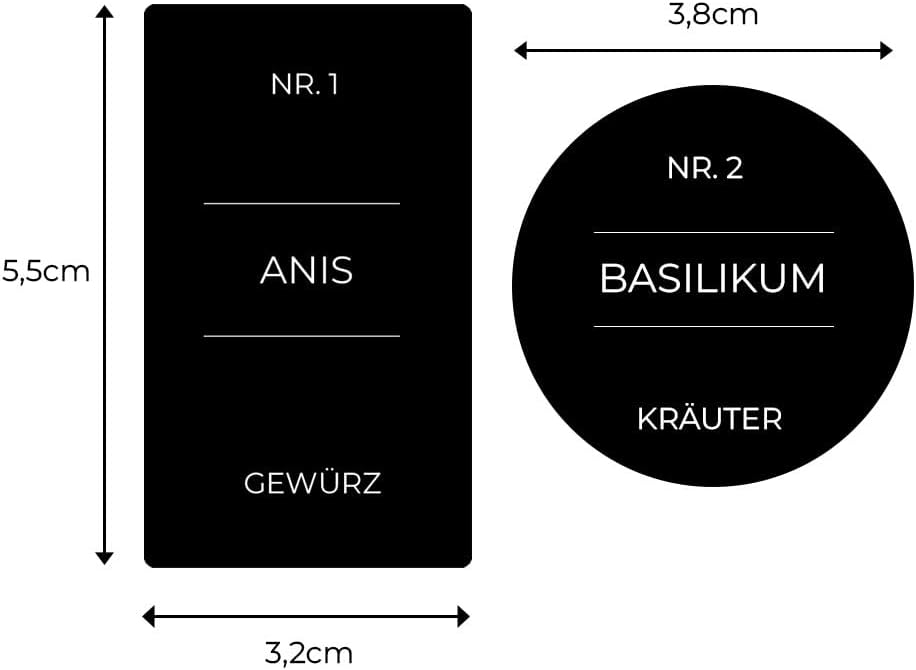 24x Gewürzgläser mit Schwarzem Deckel inkl. 240 Etiketten, 30x Streueinsätze, 1x Reinigungsbürste, 1