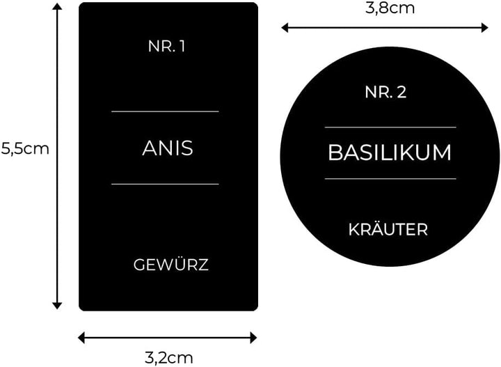 24x Gewürzgläser mit Schwarzem Deckel inkl. 240 Etiketten, 30x Streueinsätze, 1x Reinigungsbürste, 1