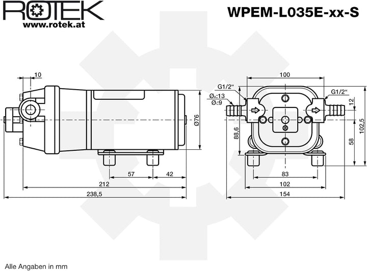 Mini-Membranpumpe mit 12V Gleichstrommotor, WPEM-L035E-12-S, WPEM-L035E-12-S
