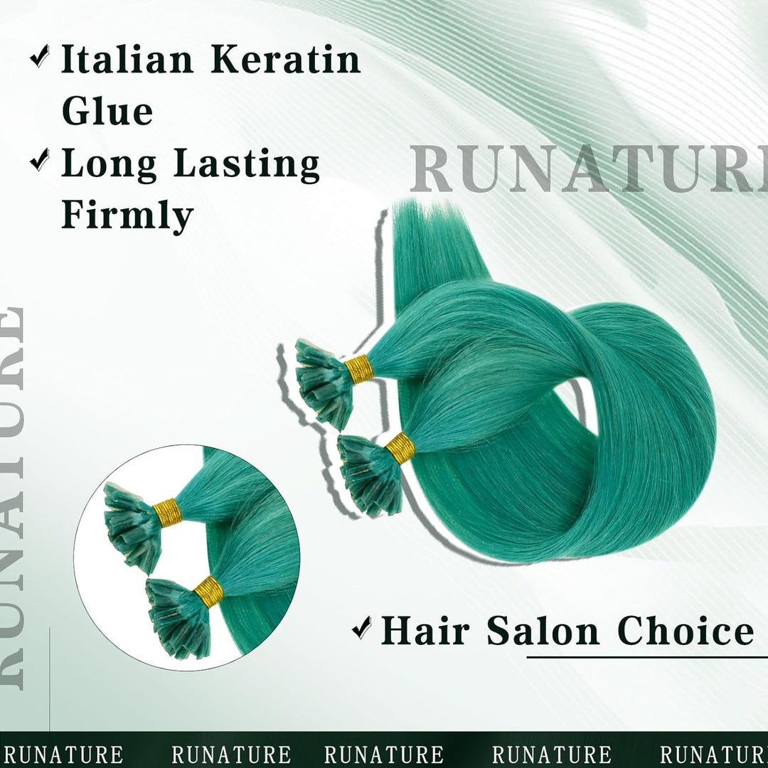 RUNATURE Blaugrün Extensions Echthaar Bonding 40cm Teal Haarverlangerung Bonding Echthaar Bonding Ex