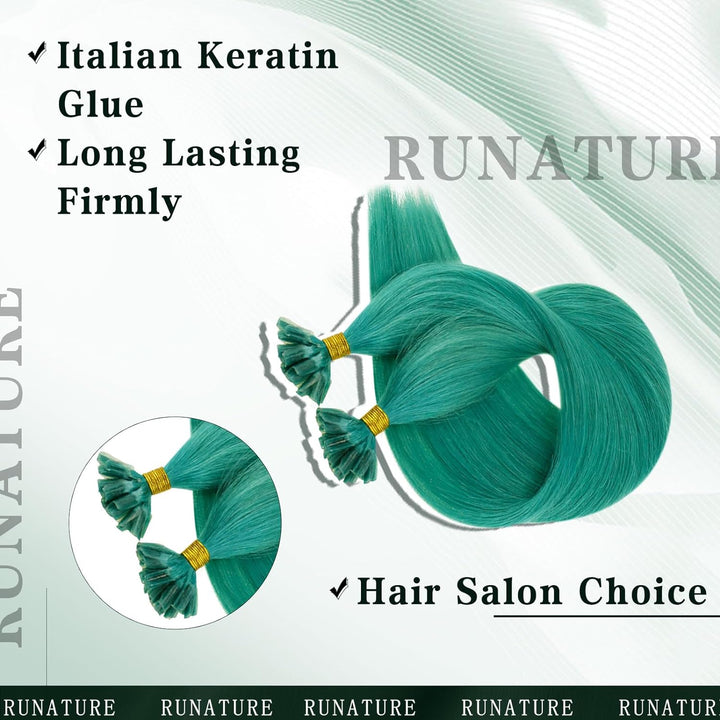 RUNATURE Blaugrün Extensions Echthaar Bonding 40cm Teal Haarverlangerung Bonding Echthaar Bonding Ex