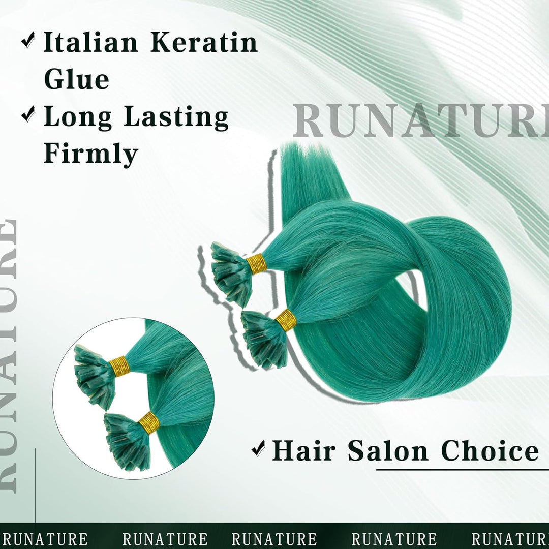 RUNATURE Bunt Bonding Echthaar Extensions Blaugrün 45cm Remy Keratin Haarverlangerung Echthaar Teal