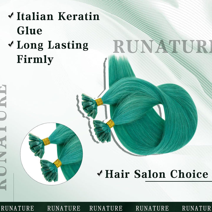RUNATURE Bunt Bonding Echthaar Extensions Blaugrün 45cm Remy Keratin Haarverlangerung Echthaar Teal
