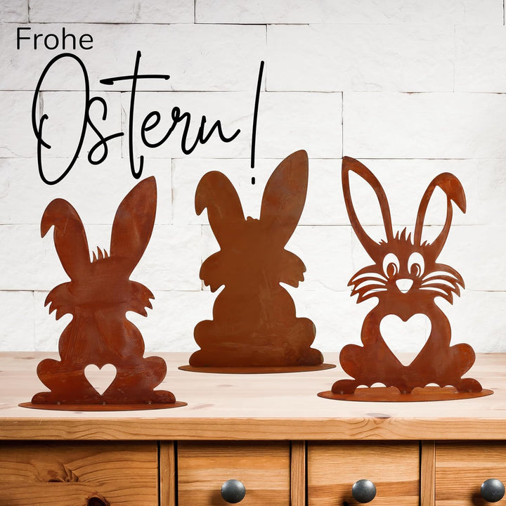 Rostikal 3er Set Osterdekoration 40 cm Osterhasen Rost Gartendeko Figuren Vintage Maxis im 3er Set,