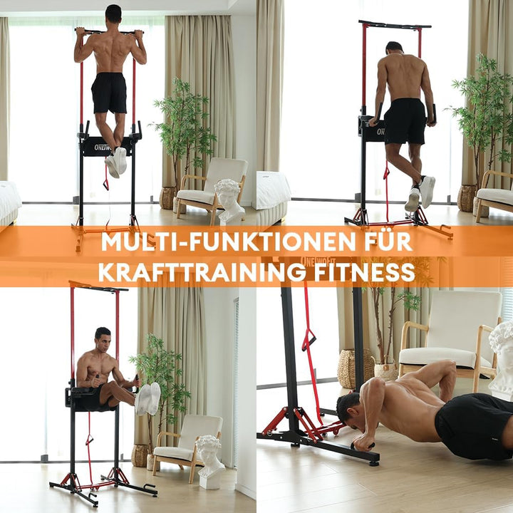 ONETWOFIT Faltbar Power Tower Dip Station & Kraftturm, höhenverstellbar multifunktionale Kraftstatio