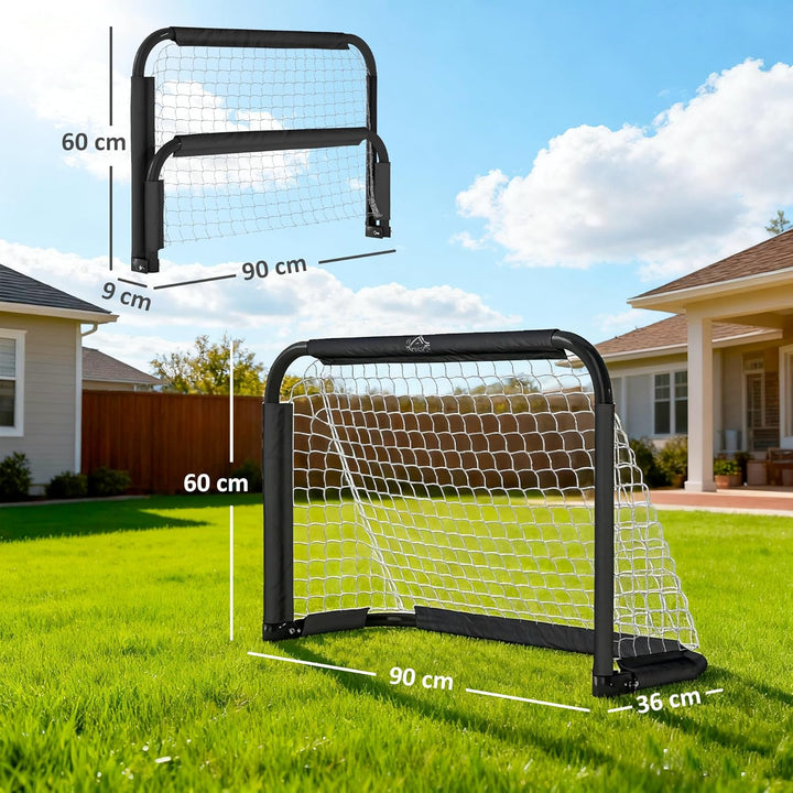 HOMCOM Fussballtor 2er Set Klappbar Fussballtore mit Metallrahmen für Kinder und Erwachsene, Garten,