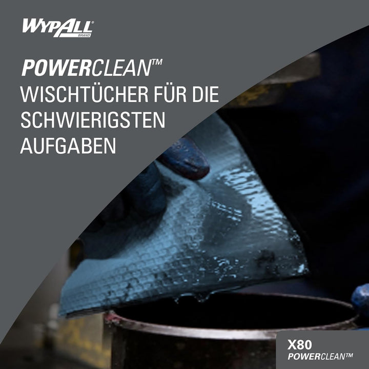 WypAll X80 Power Clean Tücher 8347 – Wiederverwendbare Reinigungstücher – 1 blaue Grossrolle x 475 s