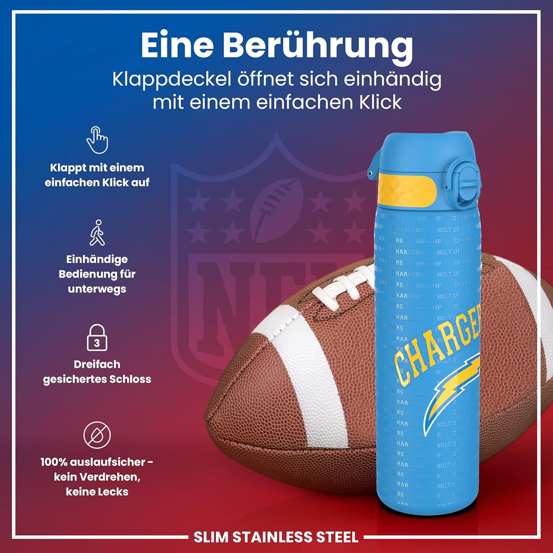 ion8 NFL Edelstahl-Trinkflasche, Auslaufsicher, Einhandöffnung, Sichere Verriegelung, Spülmaschinenf