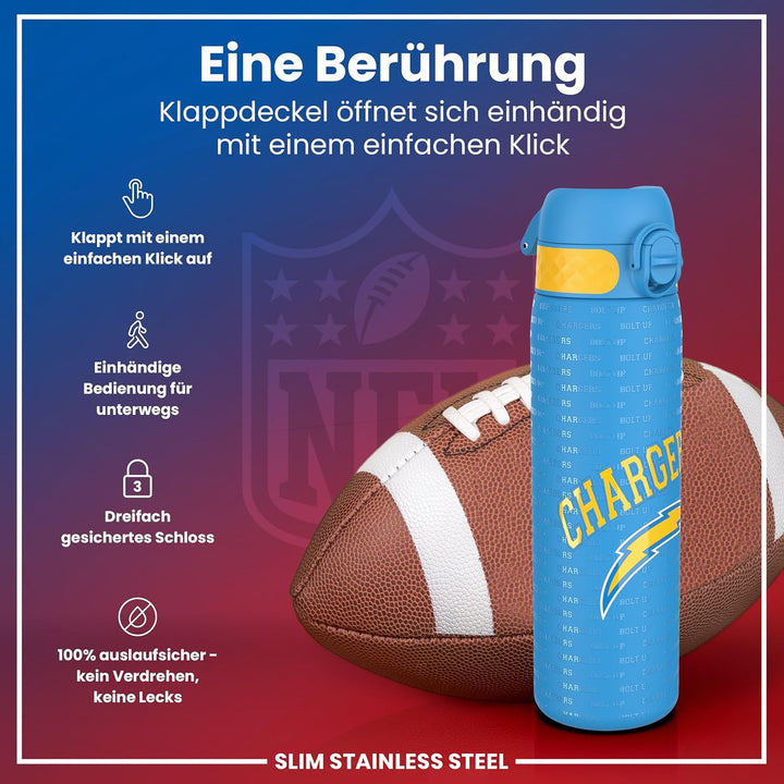 ion8 NFL Edelstahl-Trinkflasche, Auslaufsicher, Einhandöffnung, Sichere Verriegelung, Spülmaschinenf